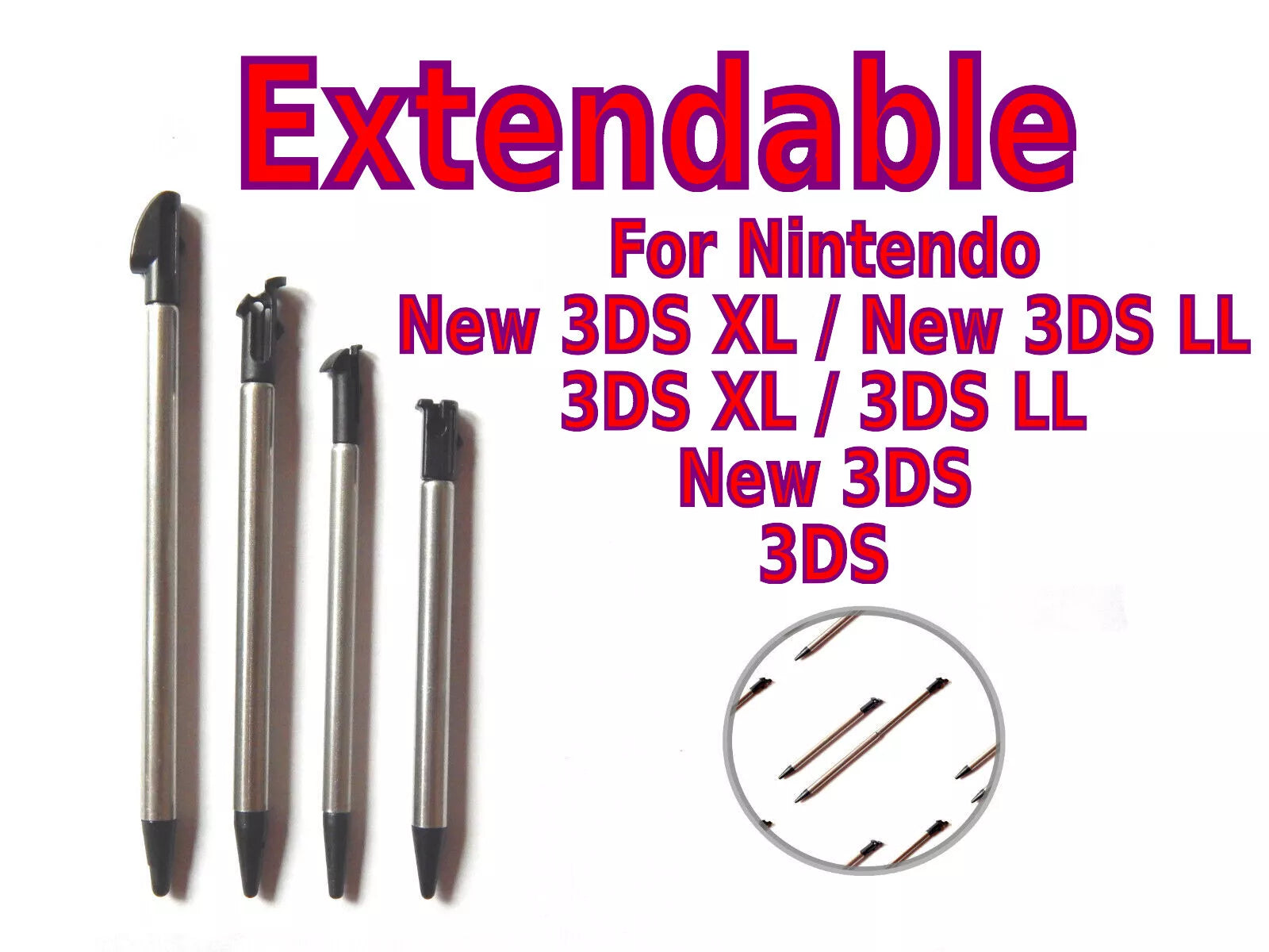 Nintendo 3DS / 3DS XL / New 3DS / New 3DS XL metalinis stylus rašiklis (ištraukiamas) – pasirinkite modelį